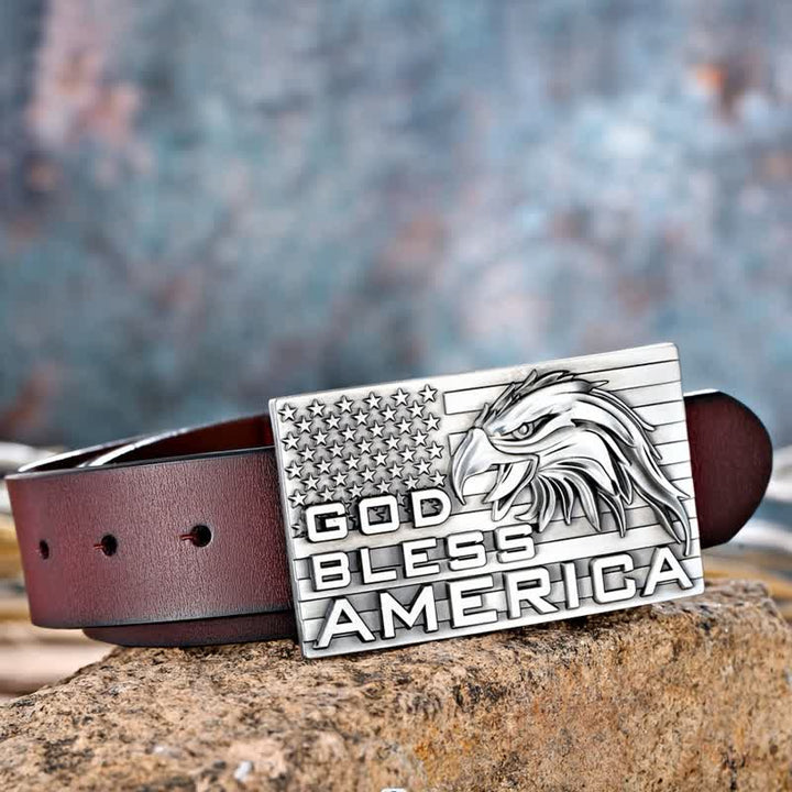 Cinturón de cuero con hebilla de águila God Bless America para hombre, hecho a mano