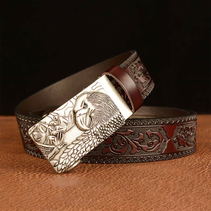 Cinturón de piel con diseño de águila y animales en forma de paisaje para hombre