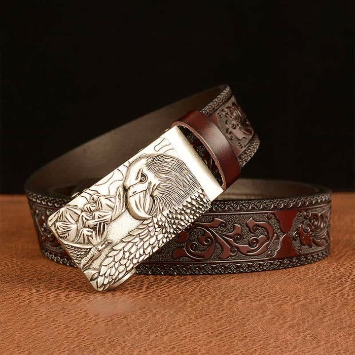 Cinturón de piel con diseño de águila y animales en forma de paisaje para hombre