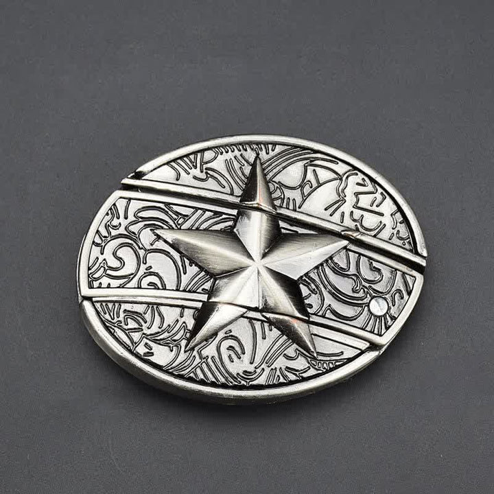 Cinturón de cuero con pentagrama para hombre con navaja plegable