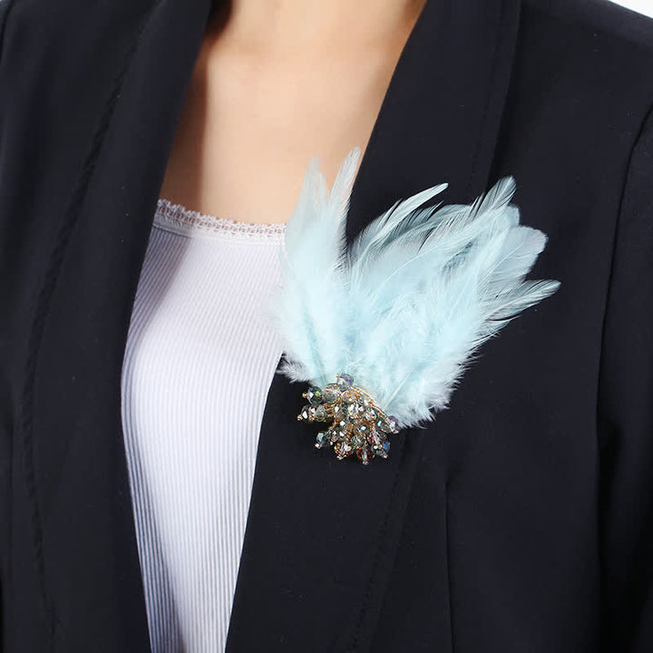 Broche de plumas de copo de nieve con forma de rama de cristal de lujo para mujer