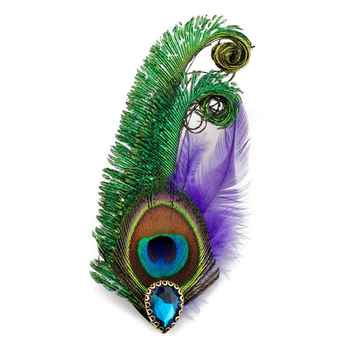 Broche de plumas de pavo real con diamantes de imitación