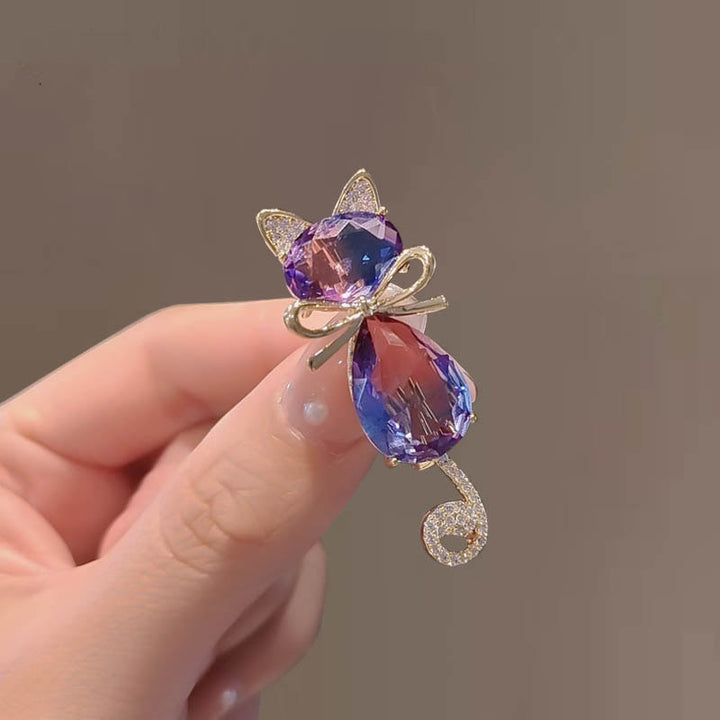Broche de diamantes de imitación con forma de gatito para mujer