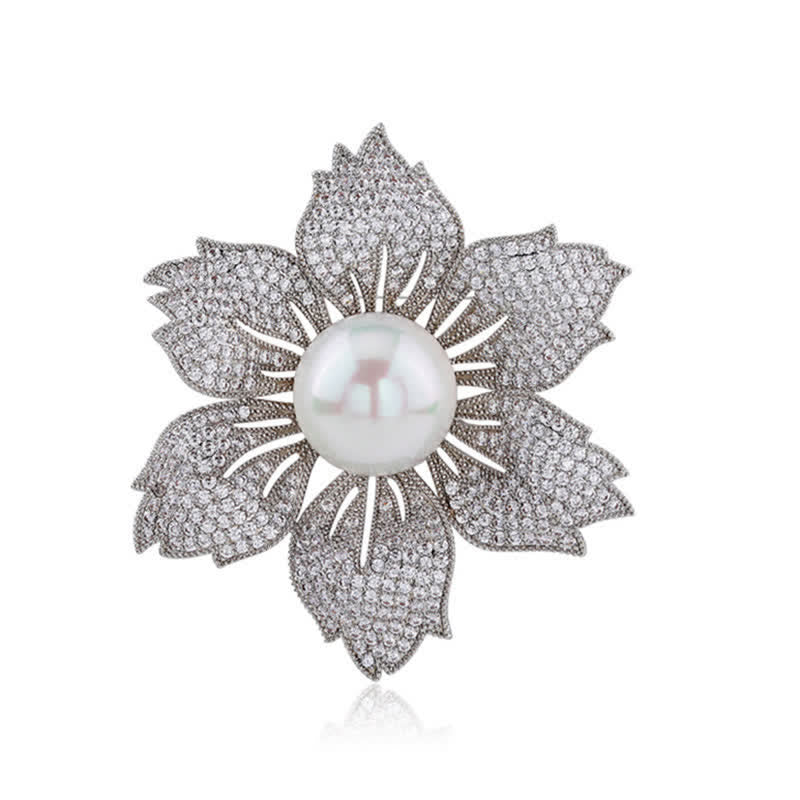 Broche de Bauhinia de lujo con perlas brillantes para mujer