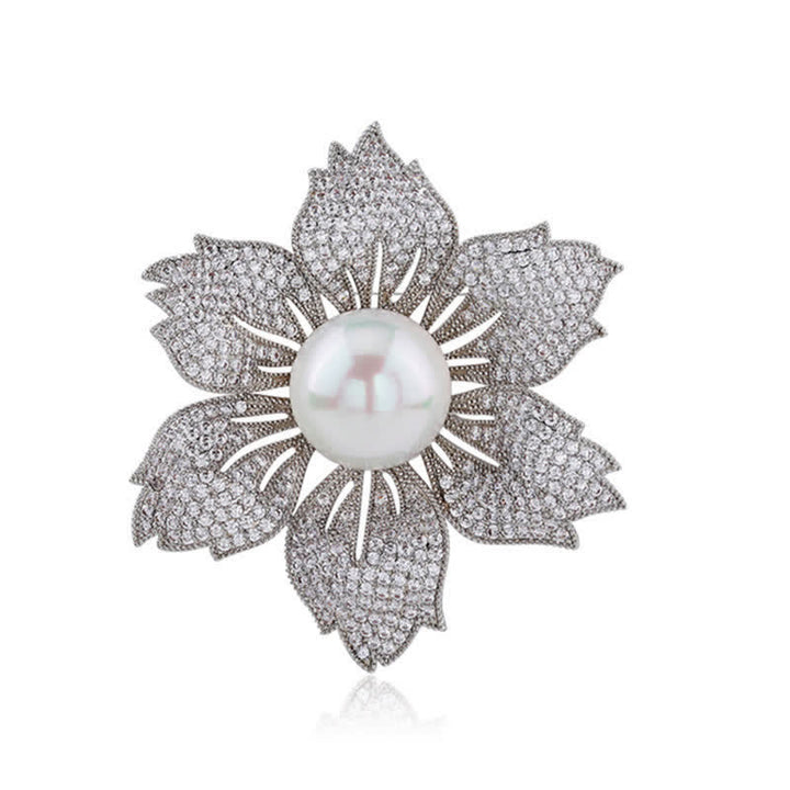 Broche de Bauhinia de lujo con perlas brillantes para mujer