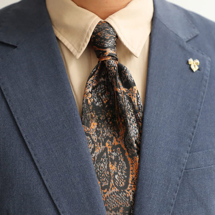 Corbata misteriosa exótica abstracta en negro y naranja para hombre