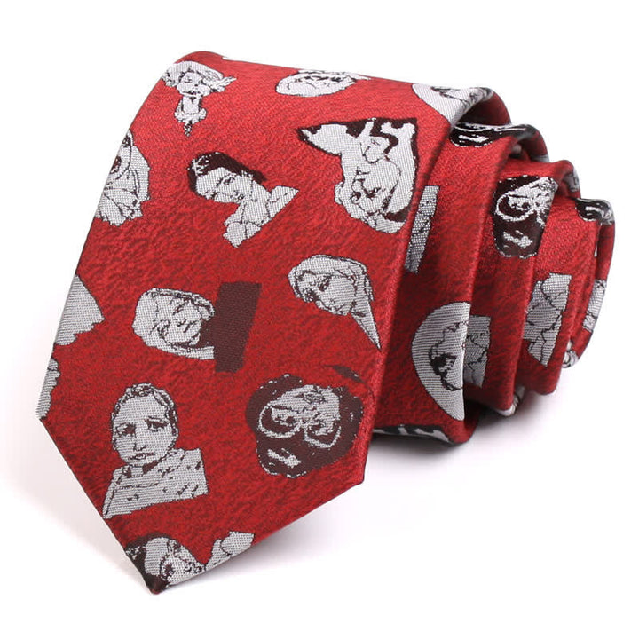 Corbata con retrato de cabeza de hombre con arte carmesí