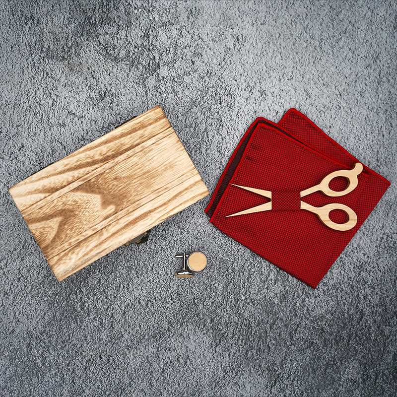 Juego de 3 tijeras y pajarita de madera para hombre