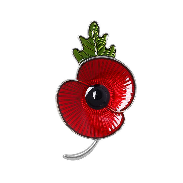 Broche unisex con forma de hoja de amapola roja