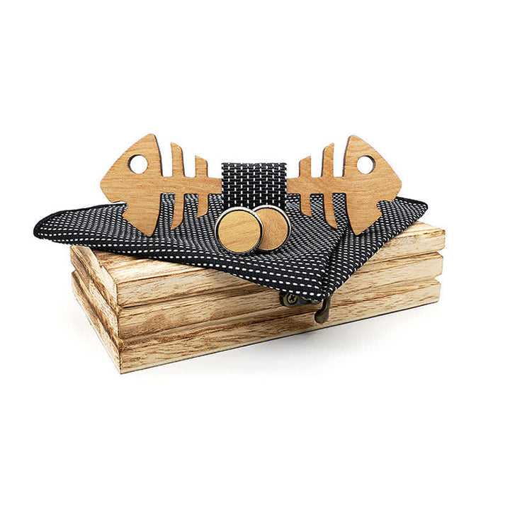 Juego de 3 pajaritas de madera con diseño de espina de pescado para hombre