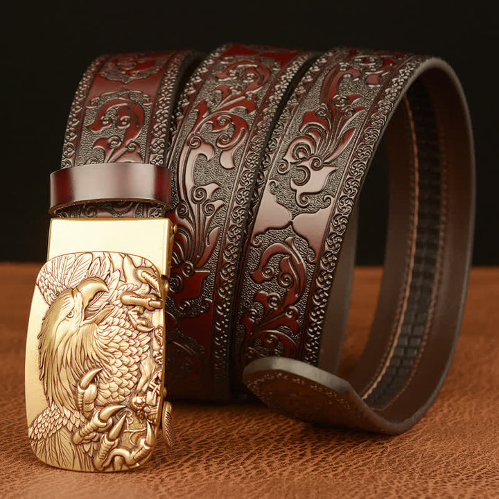 Cinturón de cuero genuino con relieve y hebilla de águila para hombre