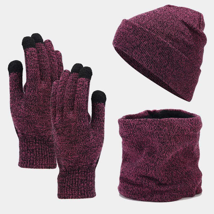 Conjunto de 3 piezas de gorro, bufanda y guantes unisex holgados y cálidos