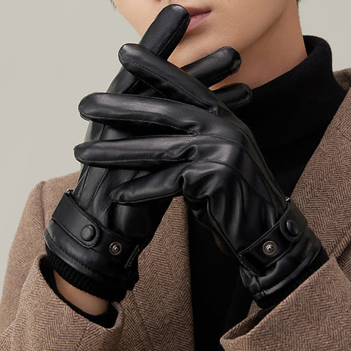 Guantes de cuero sintético resistentes al agua y con pantalla táctil para hombre
