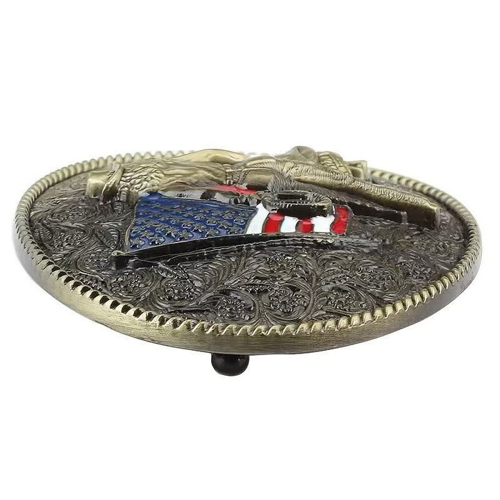 Cinturón de cuero con hebilla de bandera estadounidense de vaquero para hombre hecho a mano