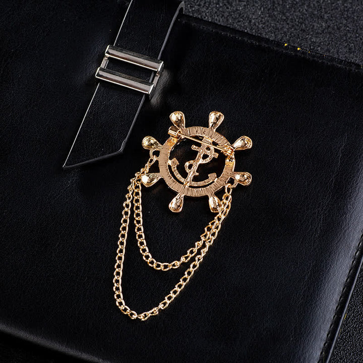 Broche de cadena de ancla con rueda de barco de la Armada para hombre
