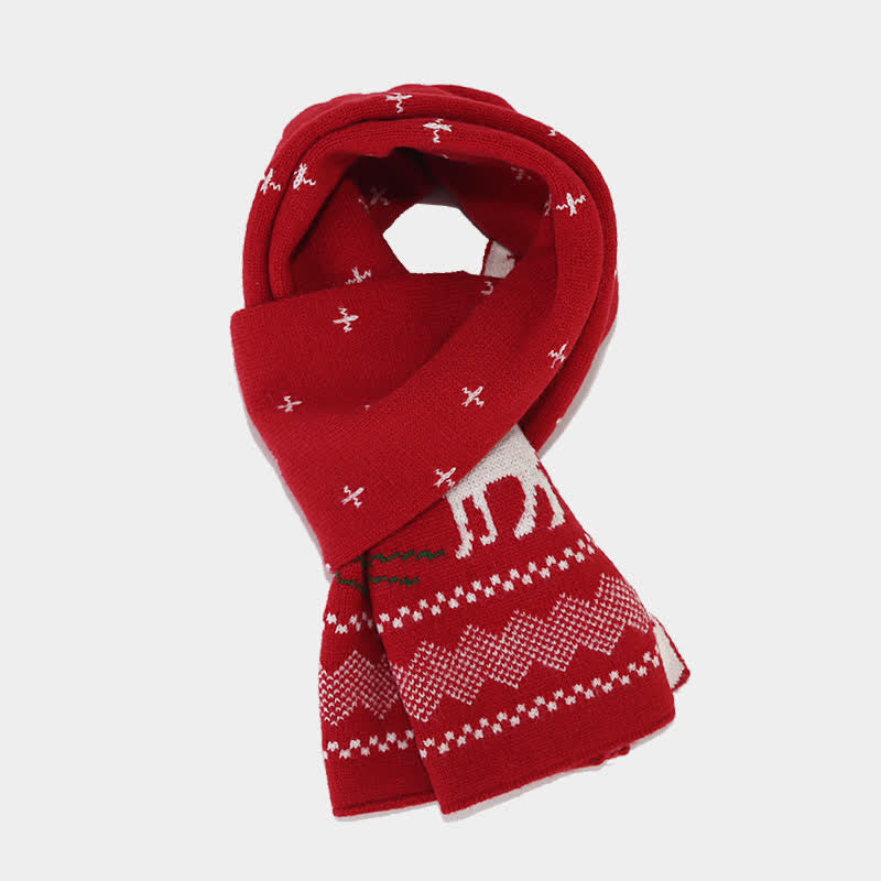 Conjunto de 3 guantes y bufanda de jacquard con diseño de reno para mujer