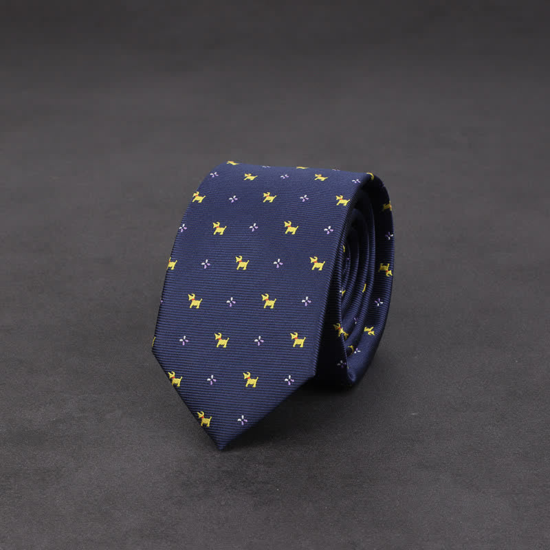 Corbata de noche azul marino con diseño de cachorro para hombre