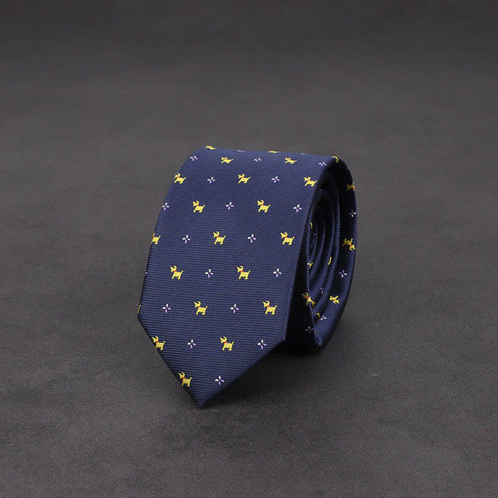 Corbata de noche azul marino con diseño de cachorro para hombre