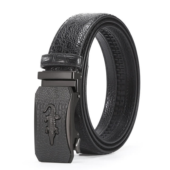 Cinturón de cuero con trinquete y hebilla con relieve de cocodrilo para hombre