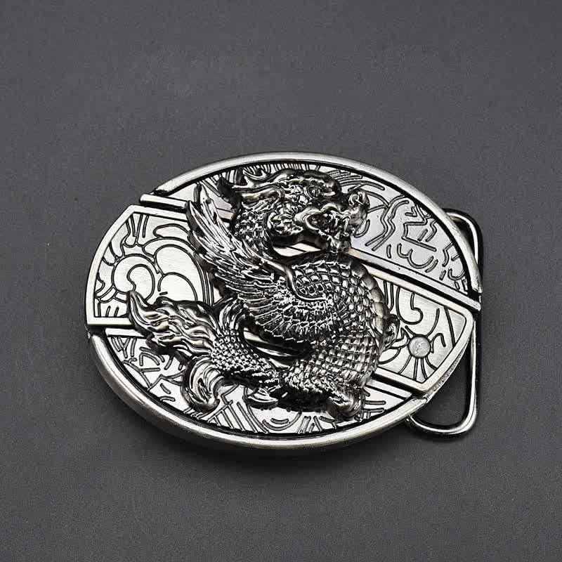 Cinturón de cuero con diseño de dragón volador para hombre con navaja plegable