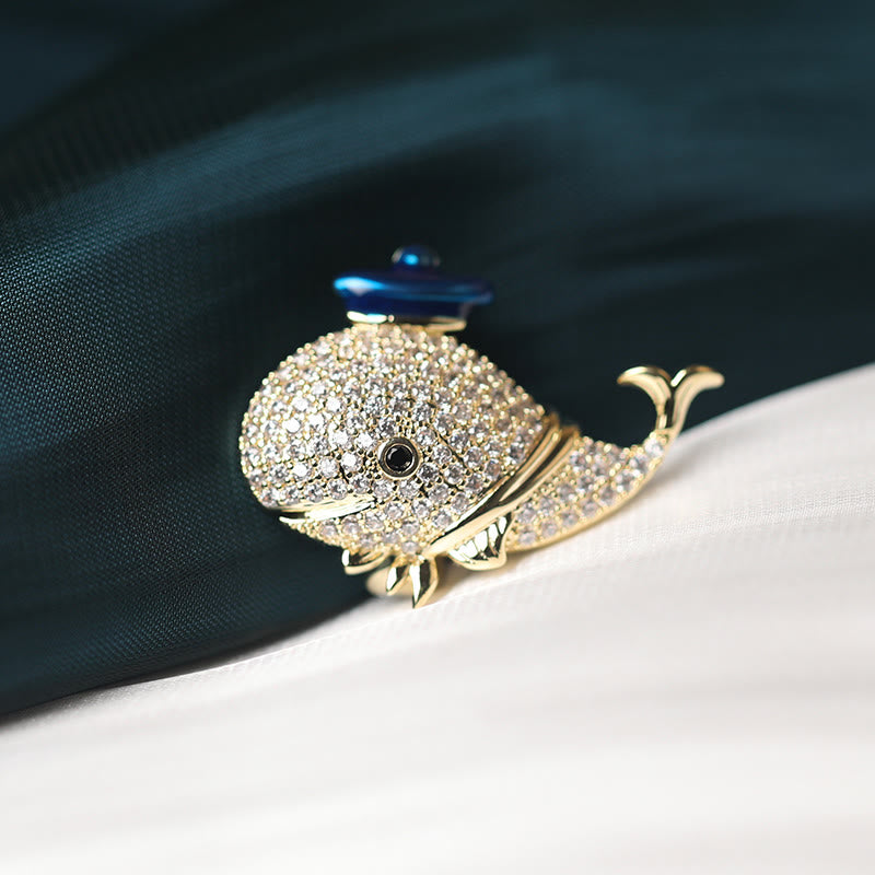 Broche de ballena con diamantes de imitación marinos para mujer