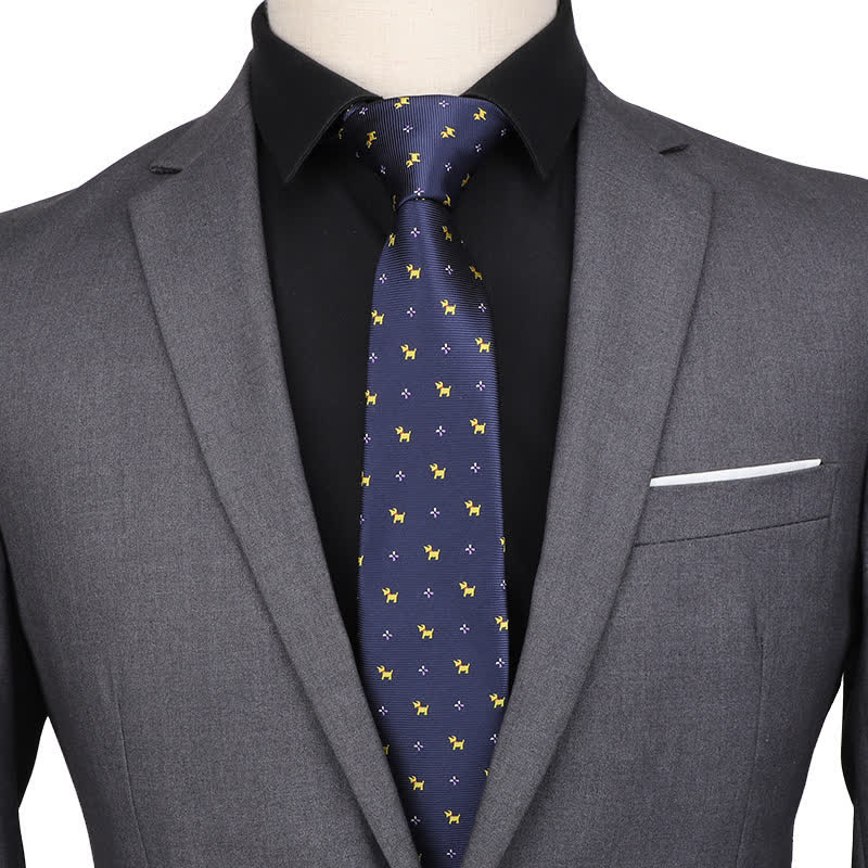 Corbata de noche azul marino con diseño de cachorro para hombre