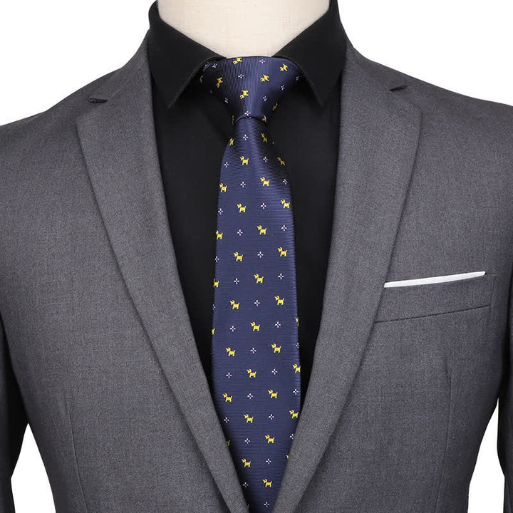 Corbata de noche azul marino con diseño de cachorro para hombre