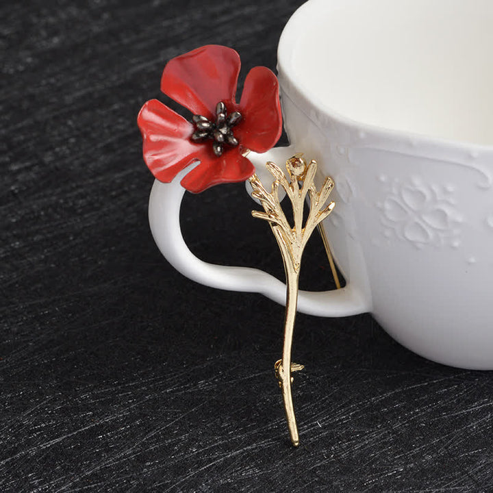 Broche elegante de amapola roja para mujer