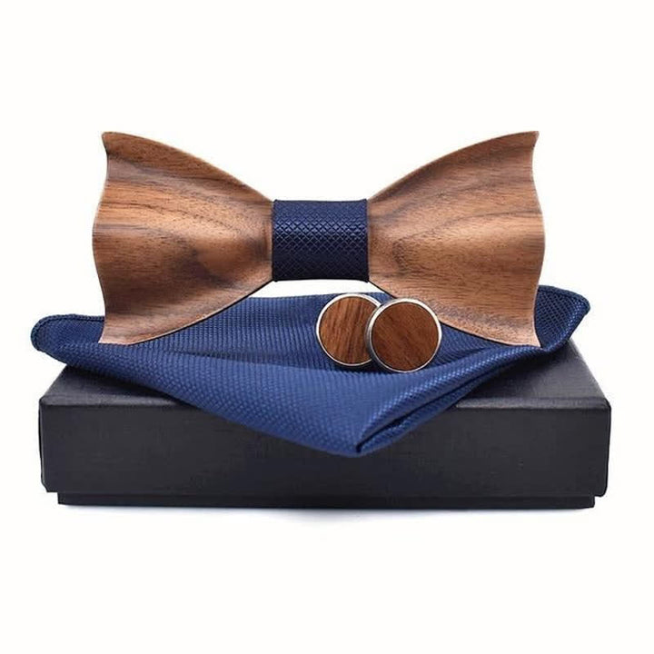 Juego de 3 pajaritas de madera a cuadros pequeños para hombre