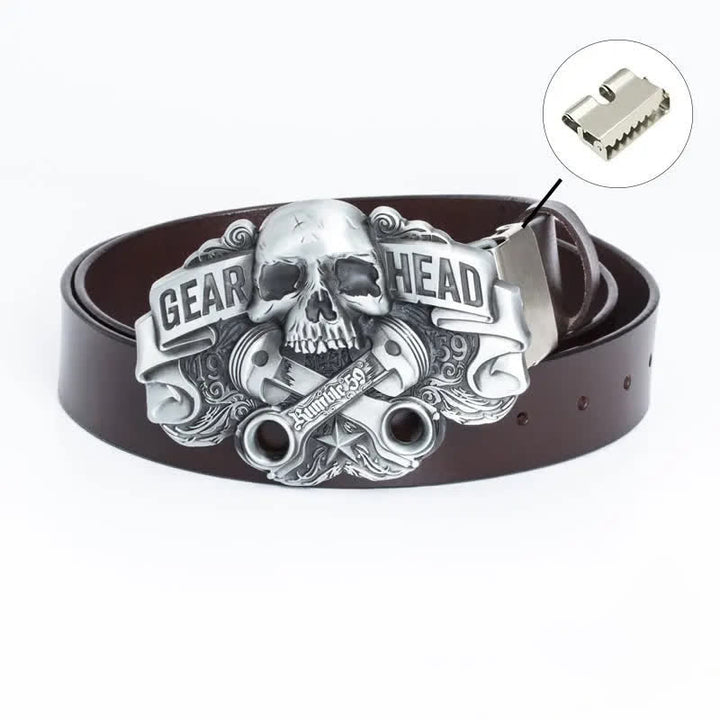 Cinturón de cuero estilo punk con diseño de calavera para hombre
