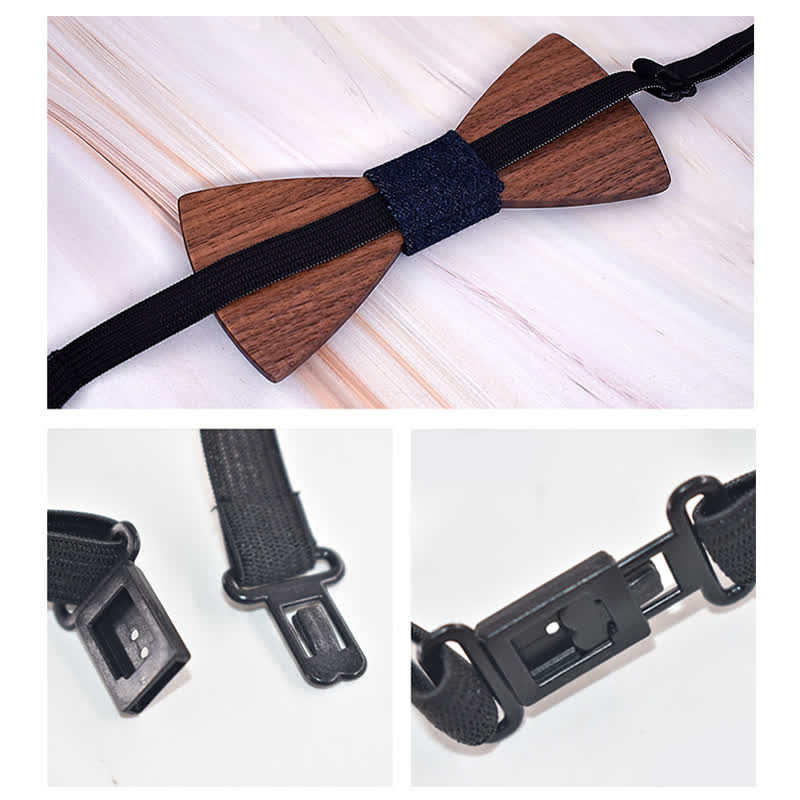 Juego de 2 gemelos de madera con forma de pajarita para hombre