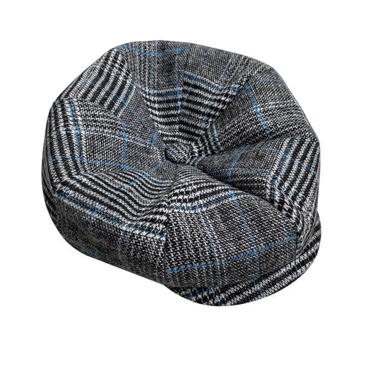 Gorra tipo boina octogonal a cuadros gris y azul Newsboy