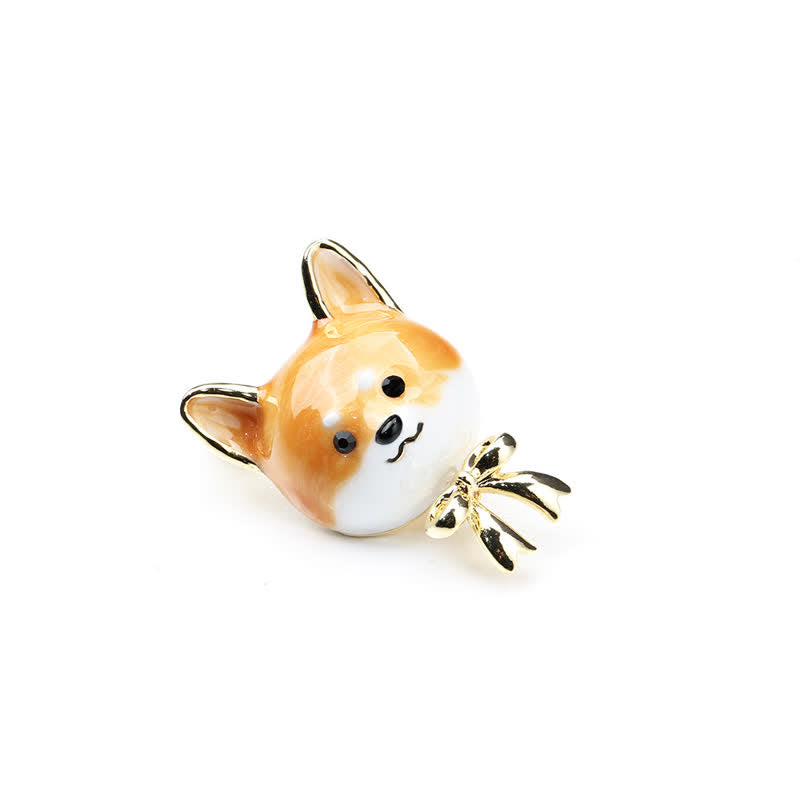 Broche unisex con forma de perro Shiba Inu esmaltado