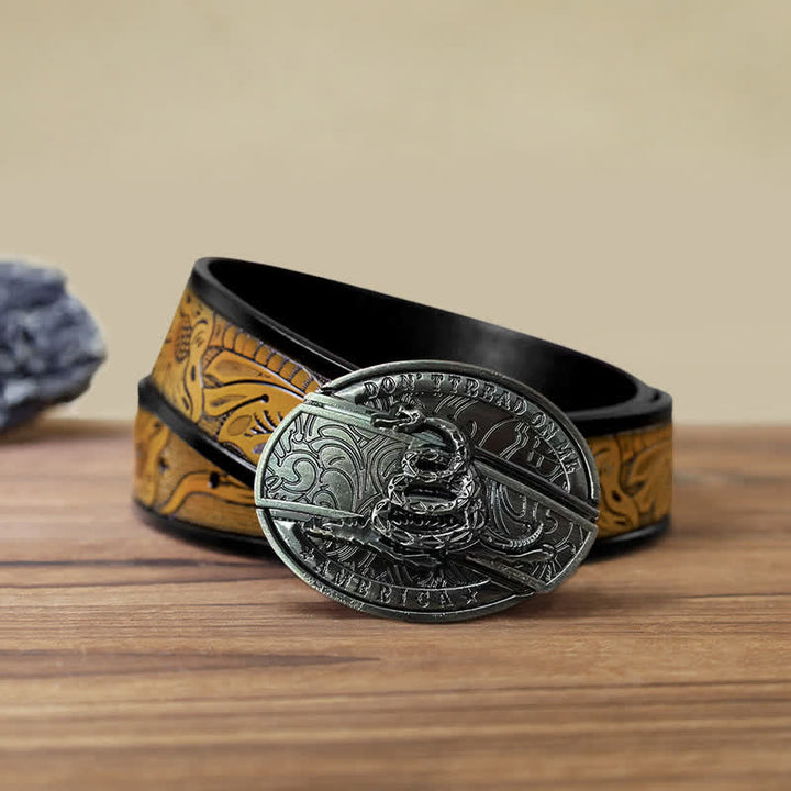 Cinturón de cuero con navaja plegable oculta Black Mamba para hombre