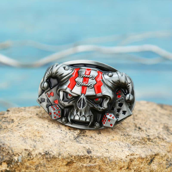 Cinturón de cuero con hebilla de payaso y calavera para hombre, hecho a mano