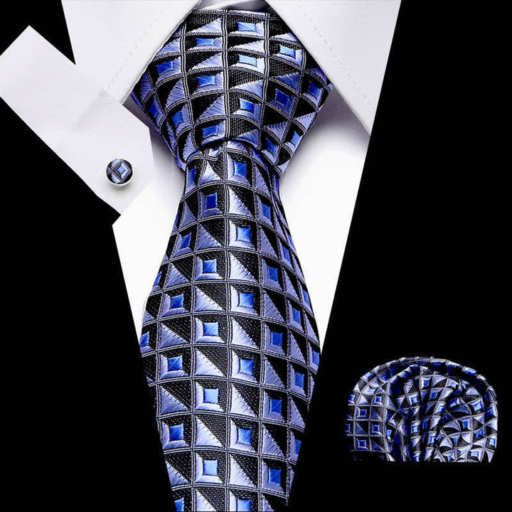 Conjunto de 3 corbatas de fantasía con diamantes azules y negros para hombre