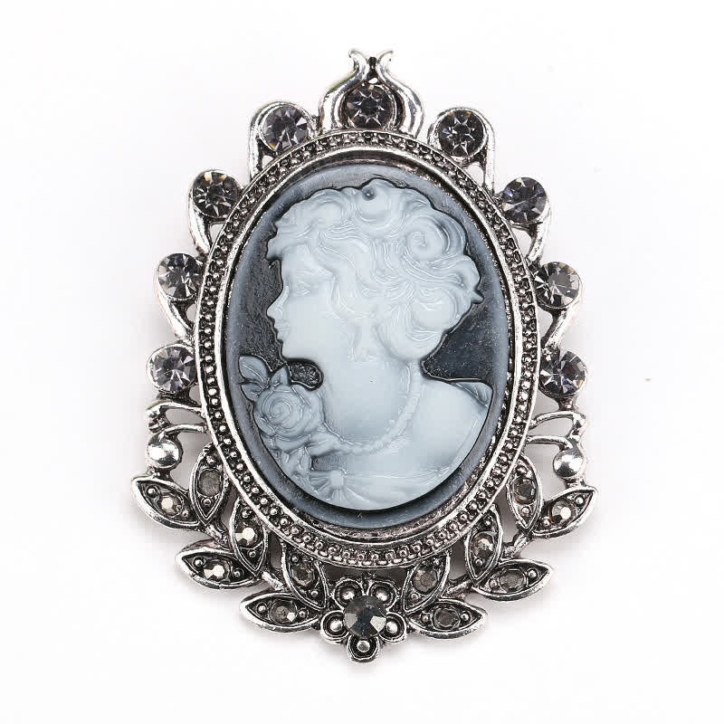 Broche de hojas con silueta de camafeo victoriano para mujer