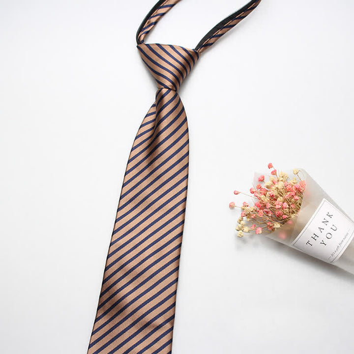 Corbata de rayas con cremallera estilo preppy para hombre