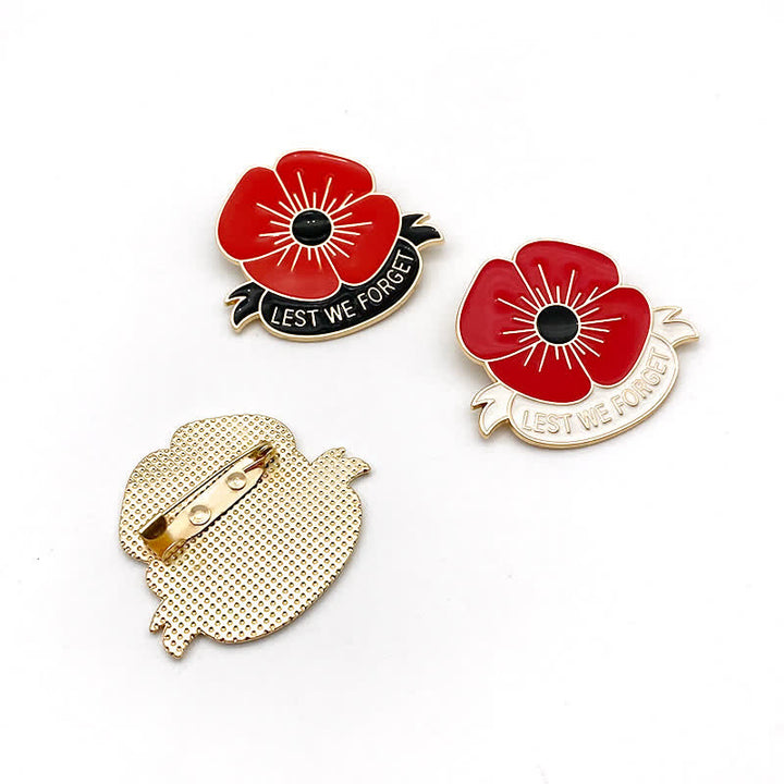 Broche unisex de 3 piezas con la frase Lest We Forget Poppy
