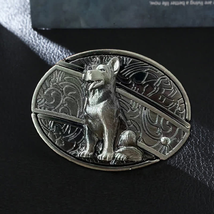 Cinturón de cuero con cuchillo plegable oculto "Loyal Dog" para hombre, hecho a mano