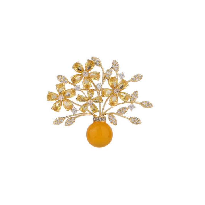 Broche de jarrón con ramo de flores para mujer