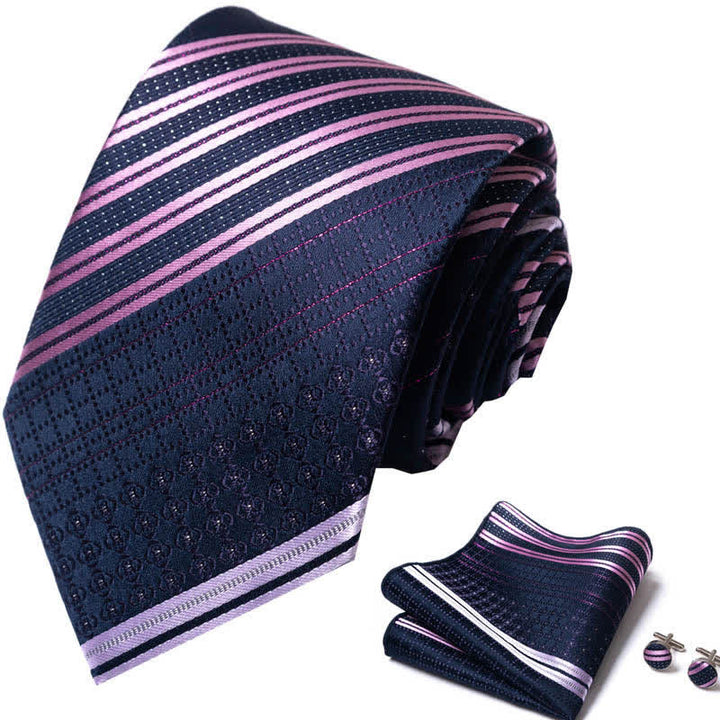 Conjunto de 3 corbatas de rayas azul marino y violeta para hombre