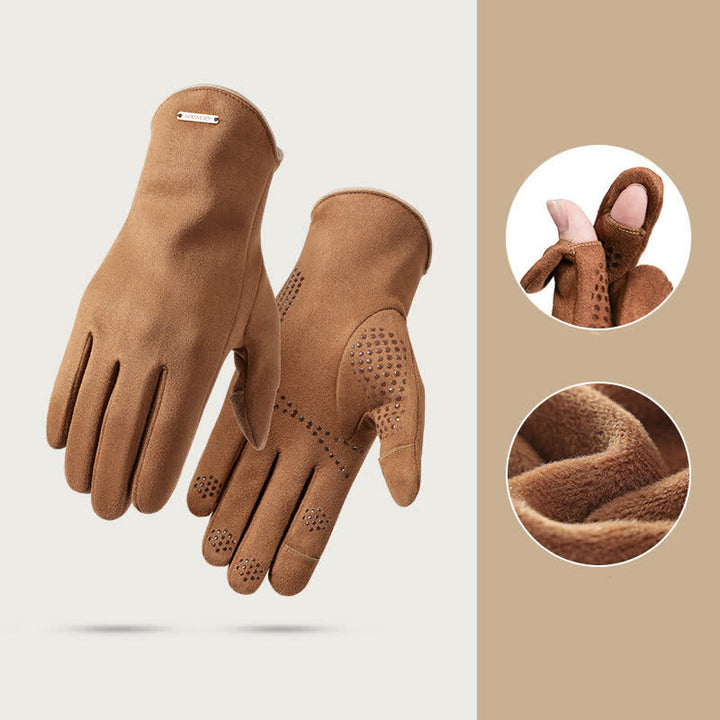 Guantes térmicos de terciopelo con dedos separados de gamuza