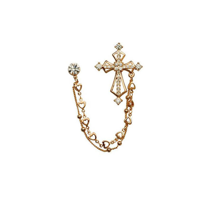 Broche de cruz con borlas nobles y diamantes de imitación para hombre