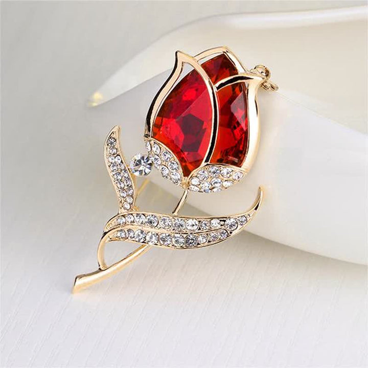 Broche de tulipán de cristal brillante para mujer