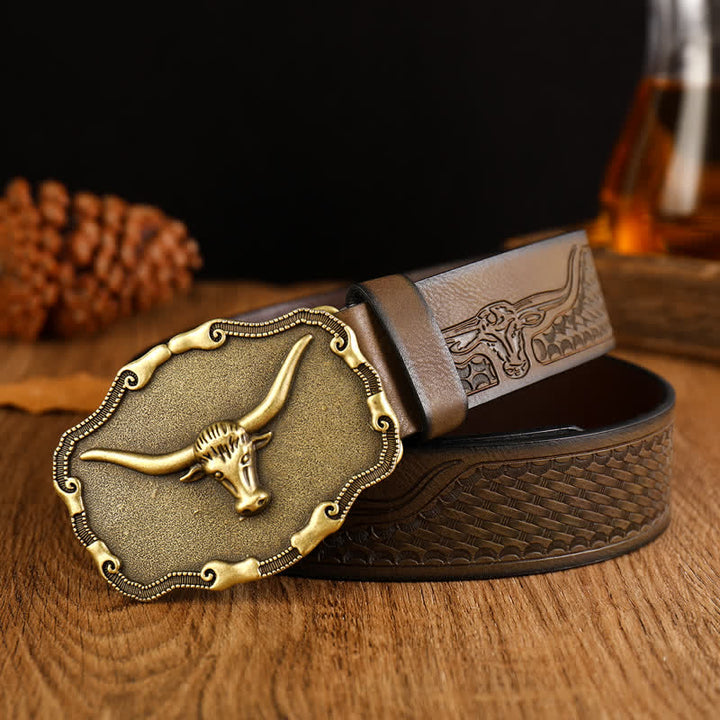 Cinturón de cuero de toro longhorn antiguo para hombre