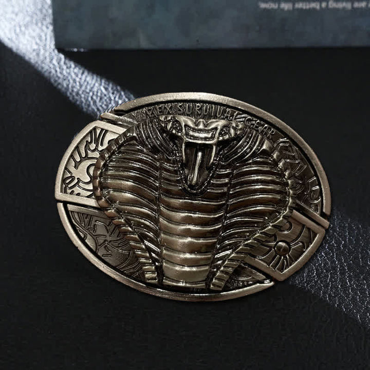 Cinturón de cuero con cuchillo plegable oculto de cobra venenosa para hombre