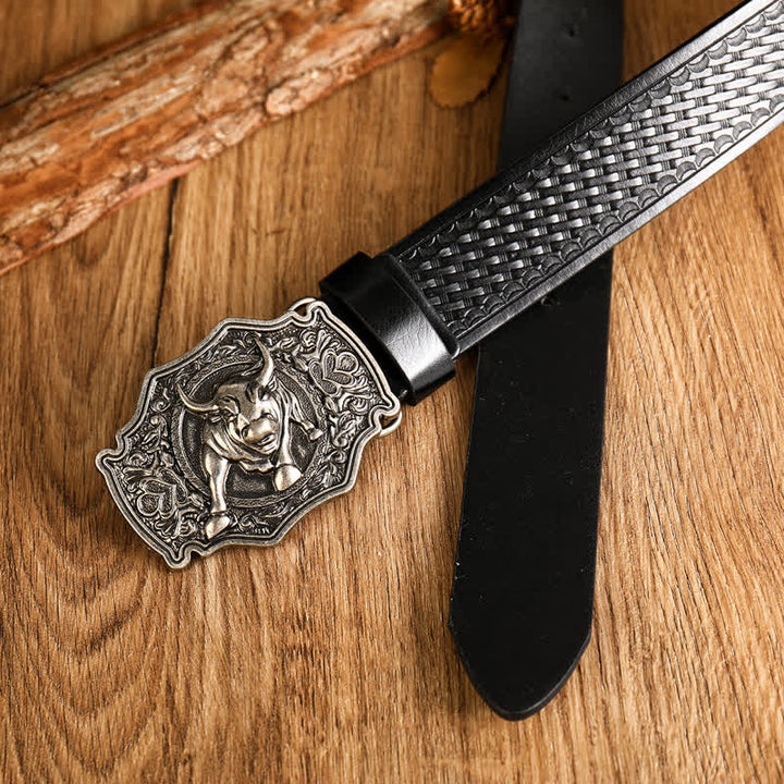 Cinturón de cuero con hebilla de toro estilo Yak Matador para hombre