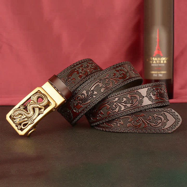 Cinturón de cuero con estampado de dragón en espiral para hombre