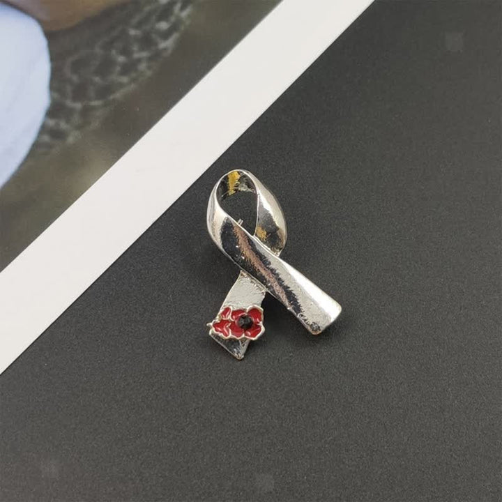 Broche unisex con forma de amapola con lazo para concienciar sobre enfermedades